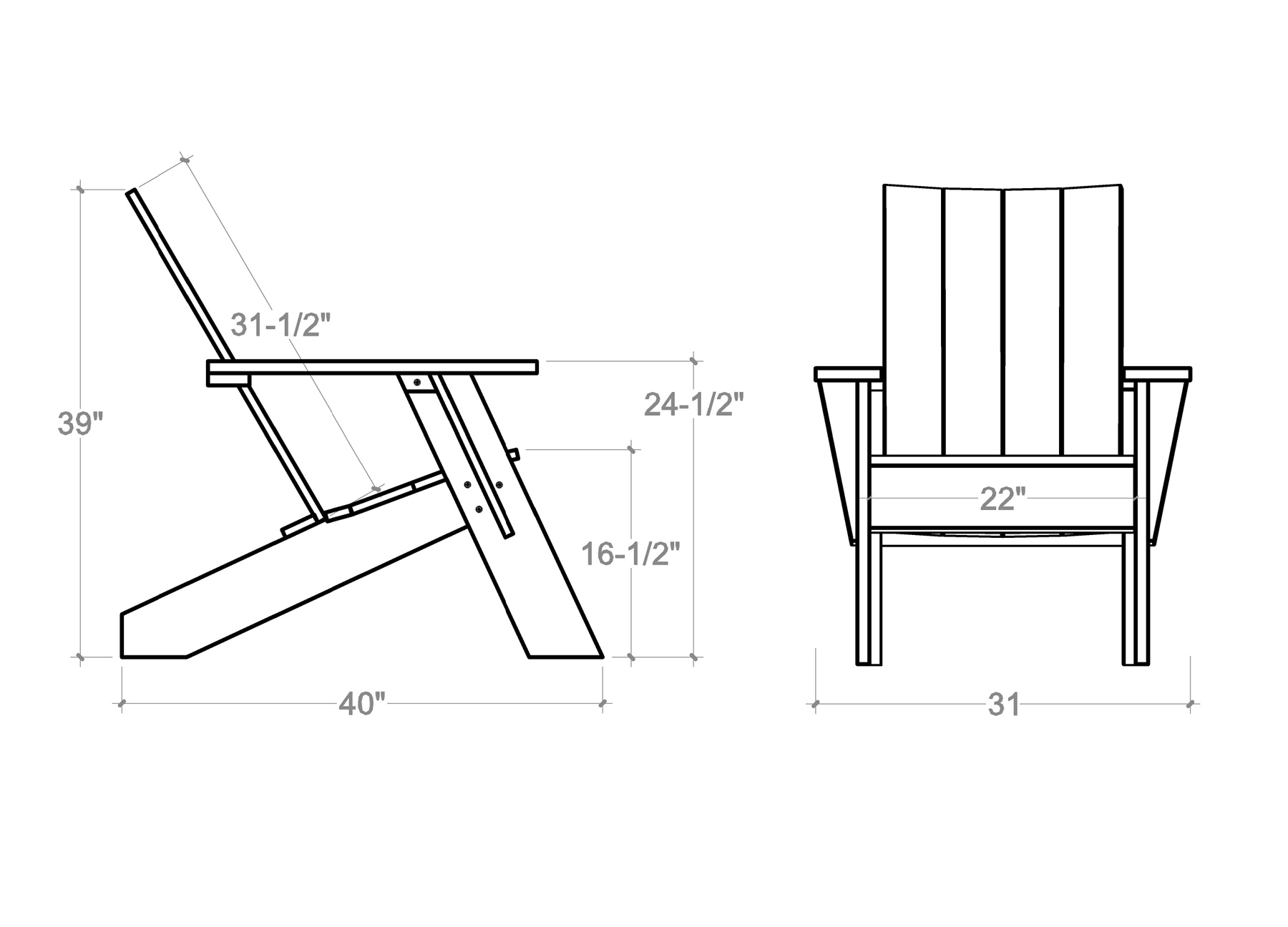 adirondack chair dimensions