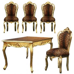 blue patterned chair garden ridge dining chairs exotic room ensemble leopard print baroque style chair golden table pottery barn leather