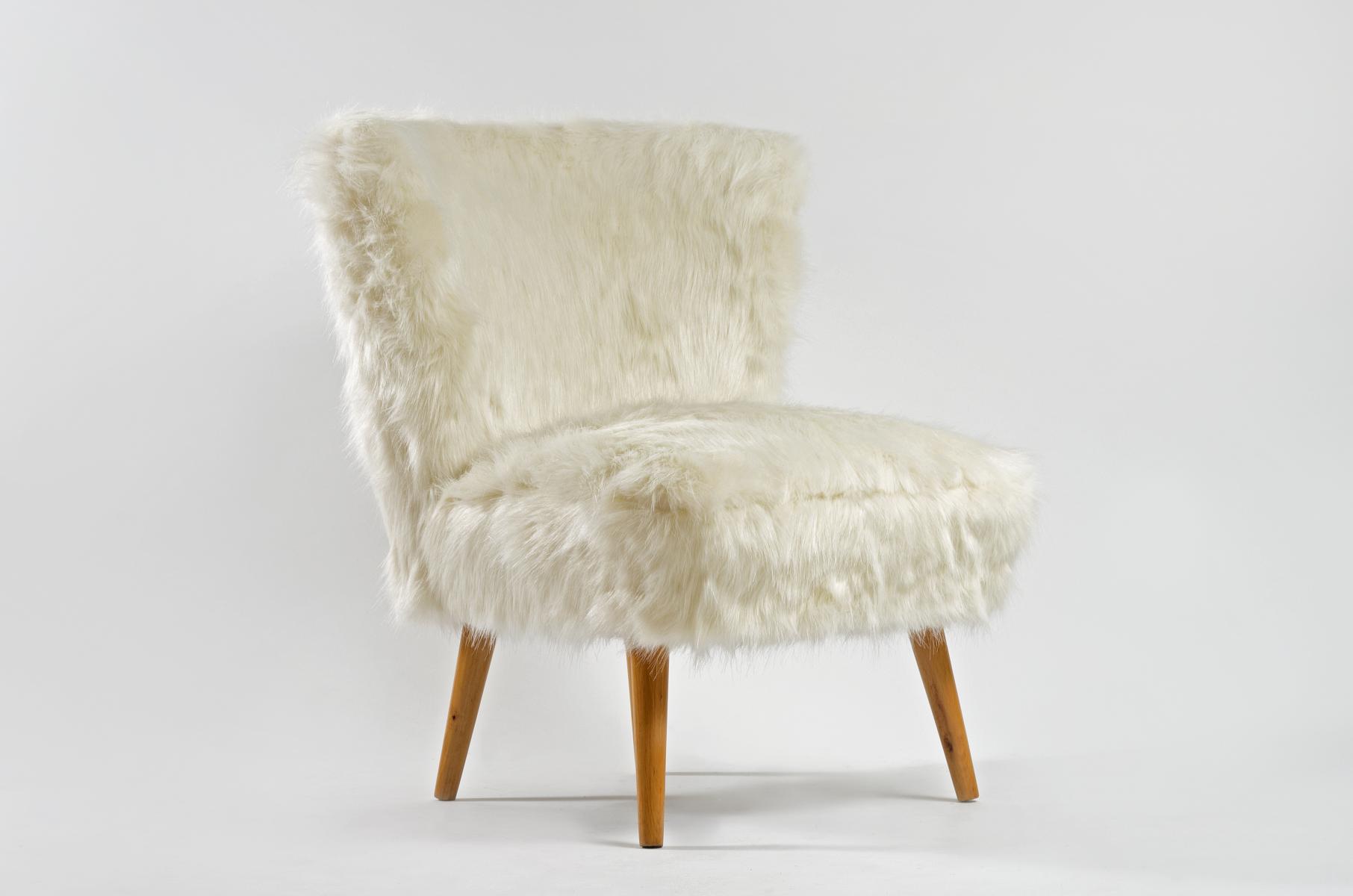 faux fur chair mid century white faux fur cocktail chair