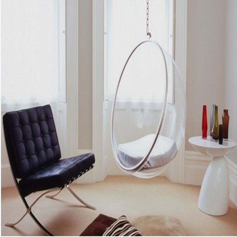 hanging inside chair beauty design of the swing chair indoor with glass seat part added with black leather seat and unique table