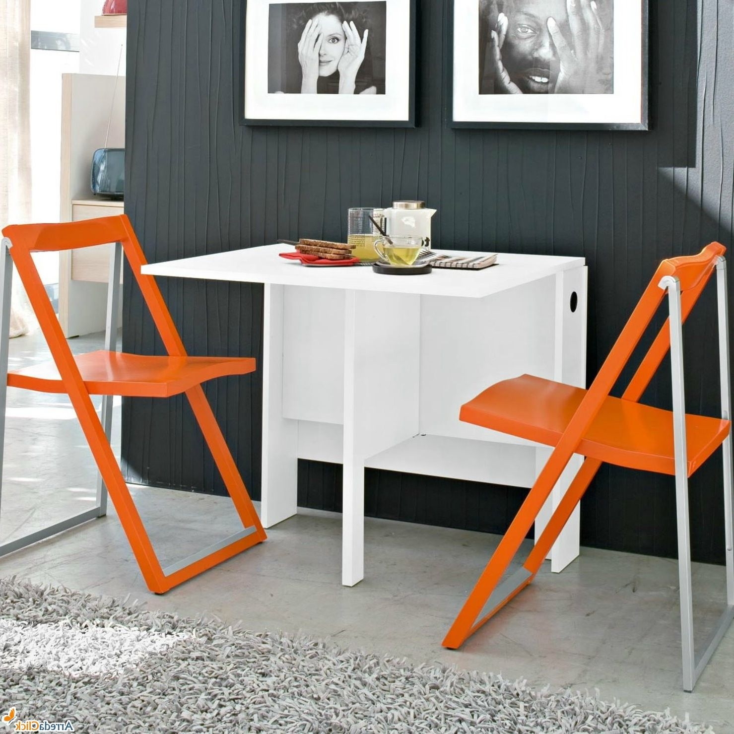 space saving table and chair white space saving table and orange folding chairs